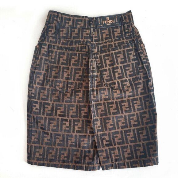Authentic FENDI FF Zucca Vintage Printed Mini Skirt Brown Tan Pockets - Picture 3 of 12